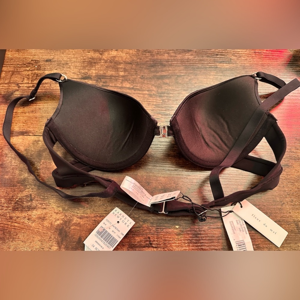NWT Fleur Du Mal Satin‎ front-close bra black 34B - Picture 7 of 10